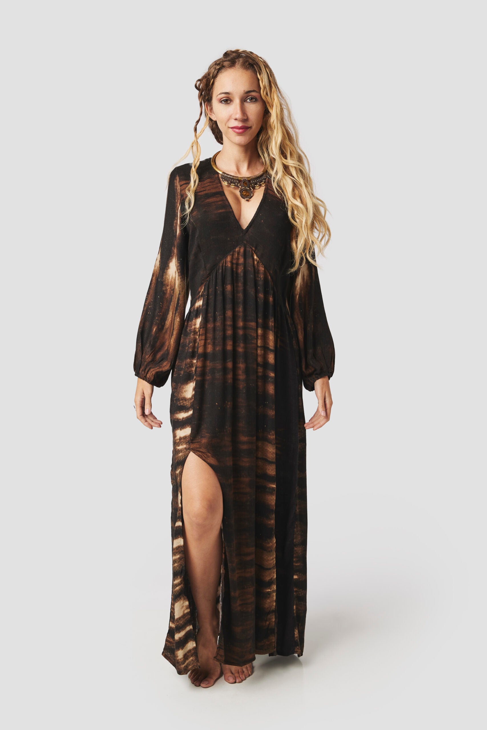 chinese dress ladies Long Sleeve High Neck A-Line Open Back Boho Modest Wedding Dress – HAREM's  Brides