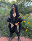 Rainbow Black Alpaca Fur Hooded Cape
