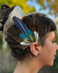 Blue Macaw and Peacock Feather Earcuff