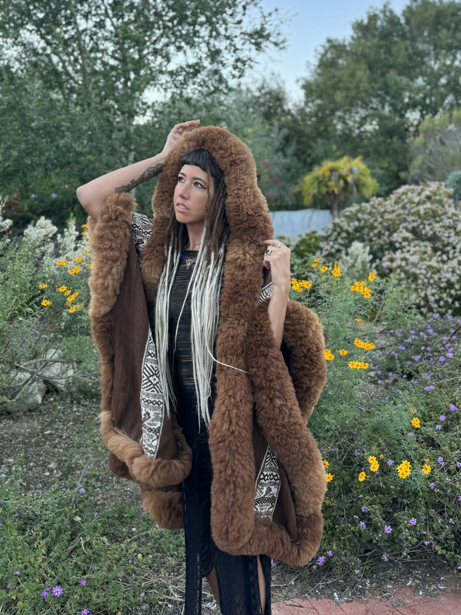 Hooded Alpaca Poncho - Boho Alpaca Fur Shawl – Omni Collection
