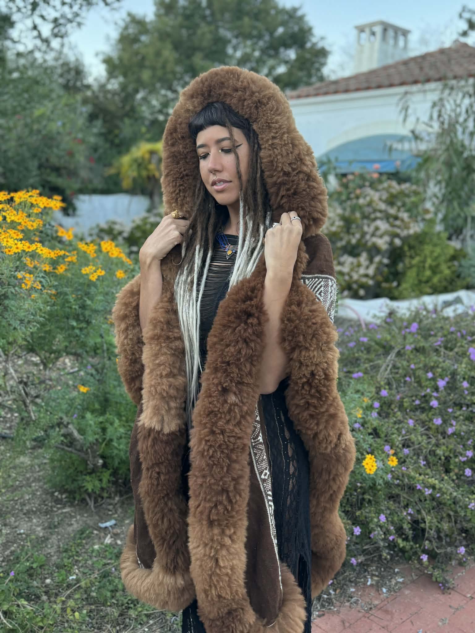 Hooded Alpaca Poncho - Boho Alpaca Fur Shawl – Omni Collection