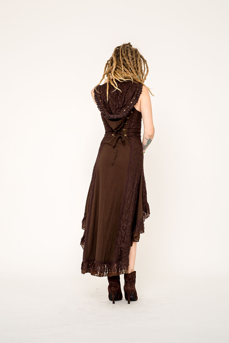 Brown cheapest Hooded Dress~White Hooded Vest~Hi Lo Dress~Fairy Dress~Boho Dress~Bohemian Dress~Gypsy, Festival Clothing~OmniCollection