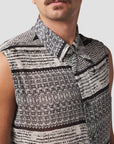 Patterned Sleeveless Button Up