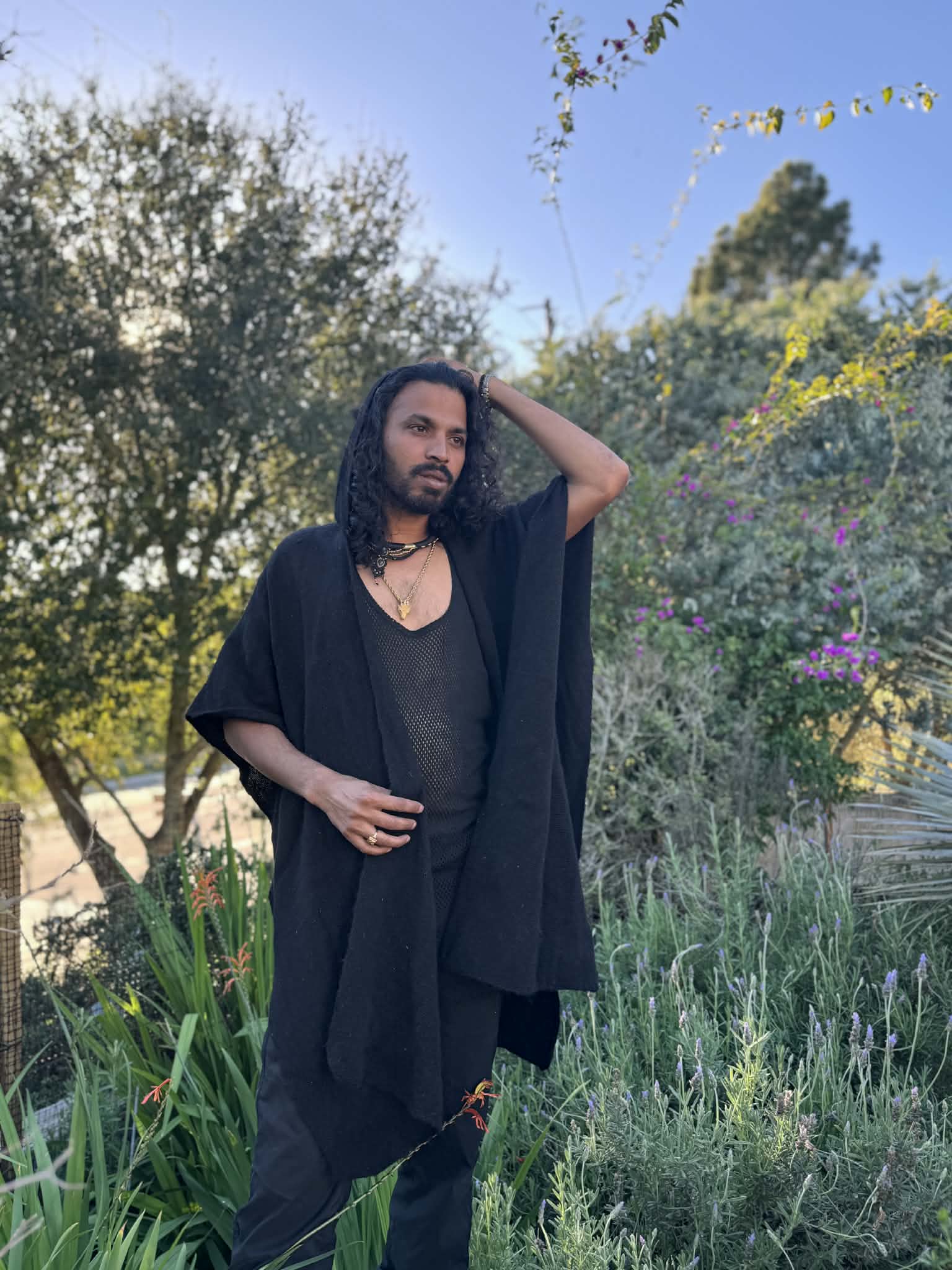 Black Alpaca Hooded Shawl
