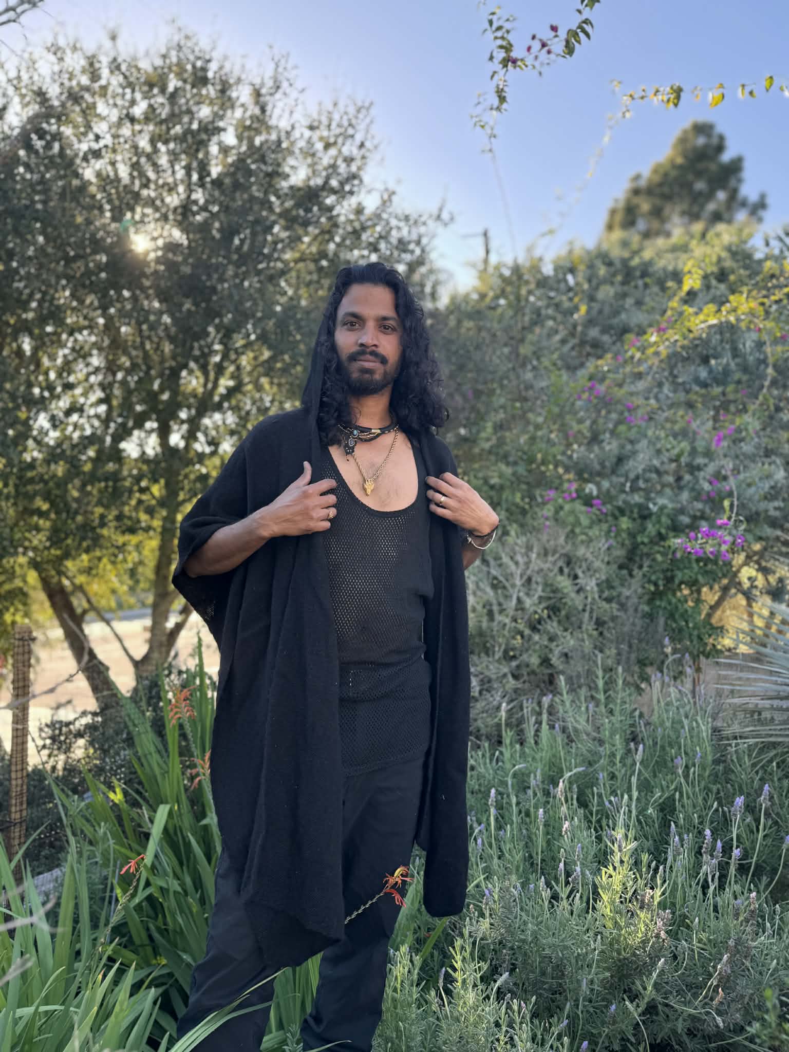 Black Alpaca Hooded Shawl