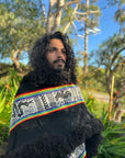 Rainbow Black Alpaca Fur Hooded Cape