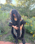 Rainbow Black Alpaca Fur Hooded Cape