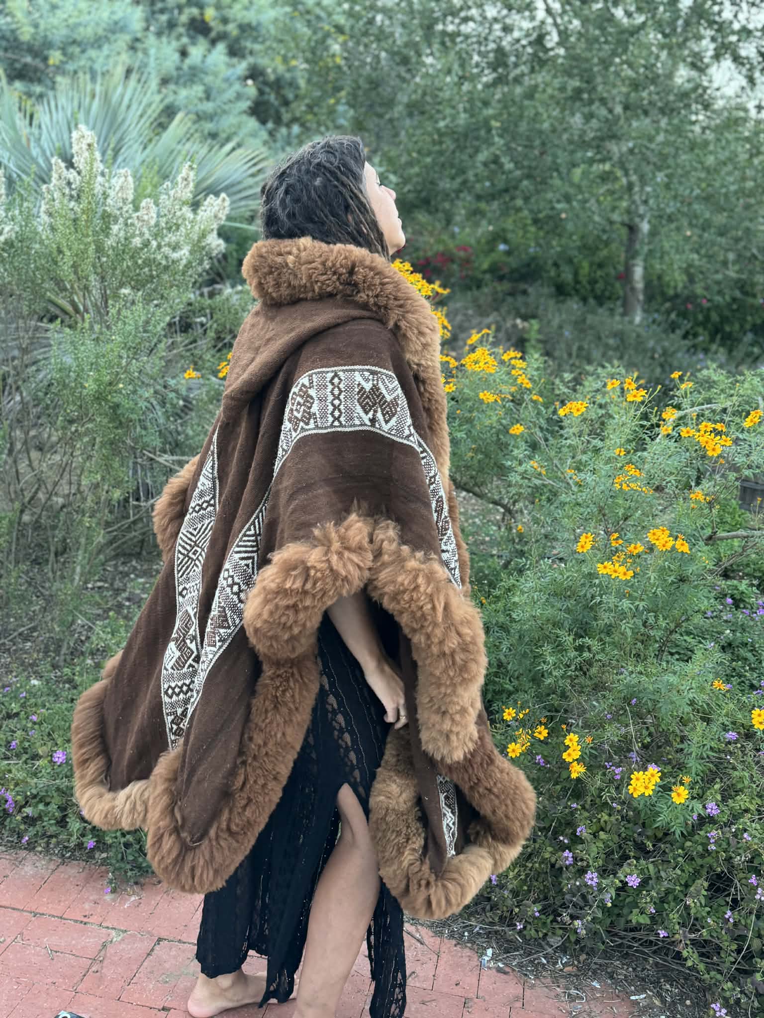 Dark Brown Hooded Alpaca Shawl