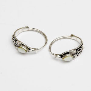 Mother of Pearl Silver Hoops